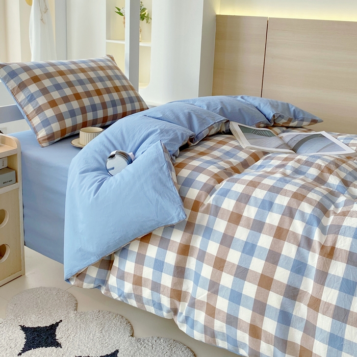 91家纺网 家纺一手货源 找家纺 （总）春皖家纺 2025春夏新款AB版全棉纯棉色织水洗棉学生三件套六件套