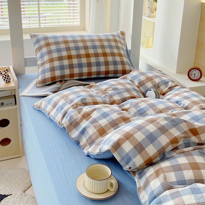 91家纺网 家纺一手货源 找家纺 （总）春皖家纺 2025春夏新款AB版全棉纯棉色织水洗棉学生三件套六件套