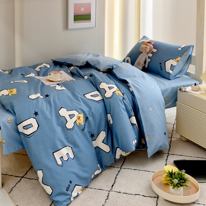 91家纺网 家纺一手货源 找家纺 （总）水妙家纺2025新款A类全棉学生宿舍五件套上下铺子母被六件套纯棉三件套-褥垫款（可订制）