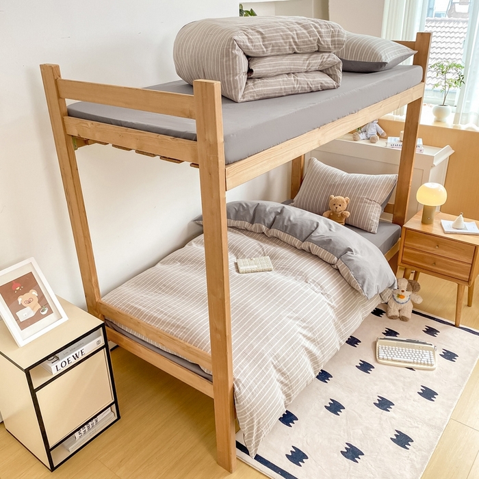 91家纺网 家纺一手货源 找家纺 恋人优选 2025新款全棉纯棉水洗棉(AB版)学生宿舍上下铺三件套-无标款 简希灰条