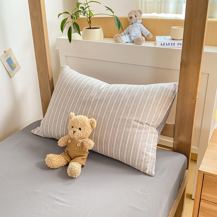 91家纺网 家纺一手货源 找家纺 恋人优选 2025新款全棉纯棉水洗棉(AB版)学生宿舍上下铺三件套-无标款 简希灰条