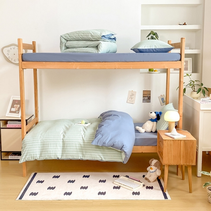 91家纺网 家纺一手货源 找家纺 恋人优选 2025新款全棉纯棉水洗棉(AB版)学生宿舍上下铺三件套-无标款 简希绿条