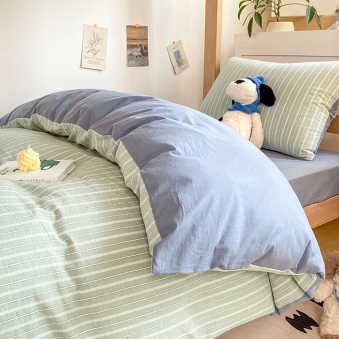 91家纺网 家纺一手货源 找家纺 恋人优选 2025新款全棉纯棉水洗棉(AB版)学生宿舍上下铺三件套-无标款 简希绿条