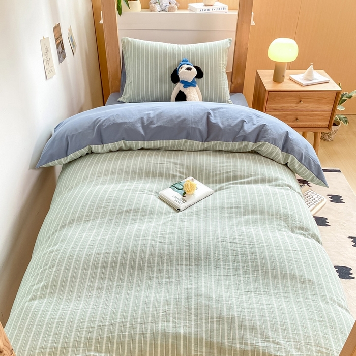 91家纺网 家纺一手货源 找家纺 恋人优选 2025新款全棉纯棉水洗棉(AB版)学生宿舍上下铺三件套-无标款 简希绿条