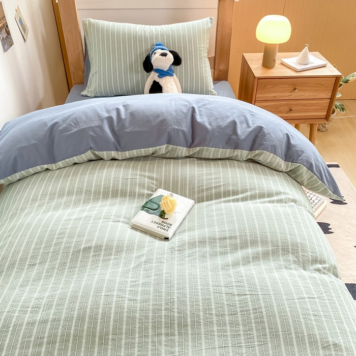 91家纺网 家纺一手货源 找家纺 恋人优选 2025新款全棉纯棉水洗棉(AB版)学生宿舍上下铺三件套-无标款 简希绿条