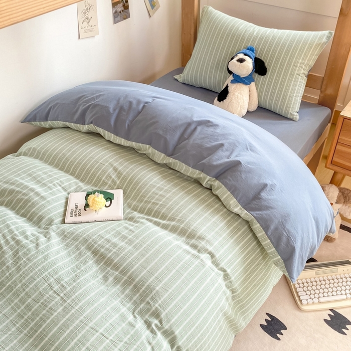 91家纺网 家纺一手货源 找家纺 恋人优选 2025新款全棉纯棉水洗棉(AB版)学生宿舍上下铺三件套-无标款 简希绿条