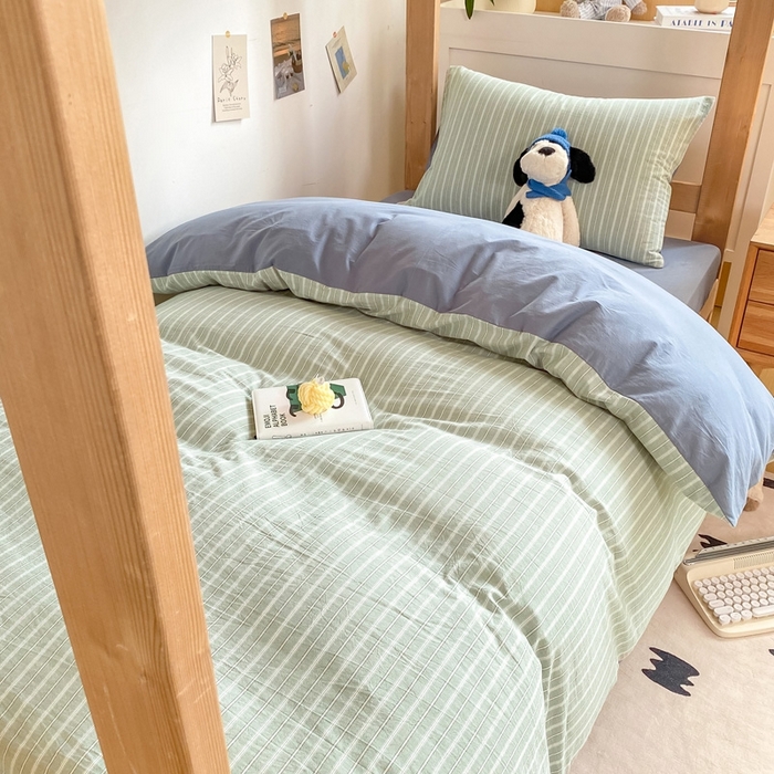 91家纺网 家纺一手货源 找家纺 恋人优选 2025新款全棉纯棉水洗棉(AB版)学生宿舍上下铺三件套-无标款 简希绿条