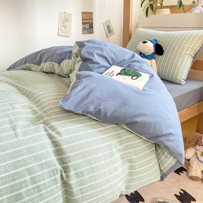 91家纺网 家纺一手货源 找家纺 恋人优选 2025新款全棉纯棉水洗棉(AB版)学生宿舍上下铺三件套-无标款 简希绿条