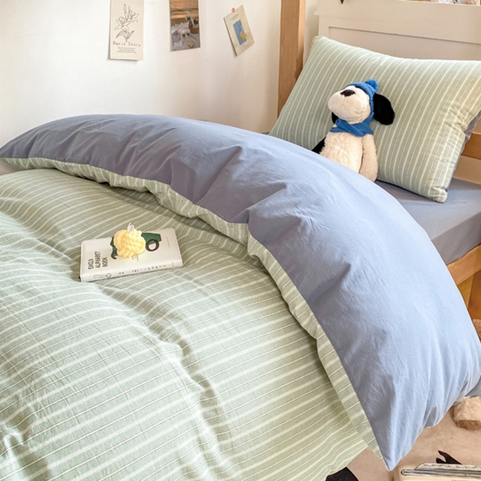 91家纺网 家纺一手货源 找家纺 恋人优选 2025新款全棉纯棉水洗棉(AB版)学生宿舍上下铺三件套-无标款 简希绿条