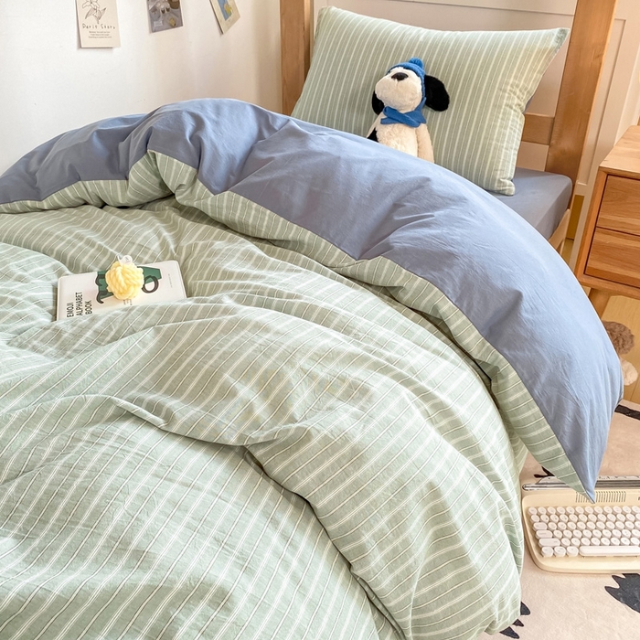 91家纺网 家纺一手货源 找家纺 恋人优选 2025新款全棉纯棉水洗棉(AB版)学生宿舍上下铺三件套-无标款 简希绿条