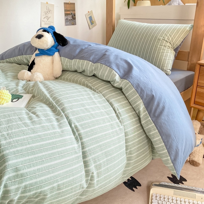 91家纺网 家纺一手货源 找家纺 恋人优选 2025新款全棉纯棉水洗棉(AB版)学生宿舍上下铺三件套-无标款 简希绿条