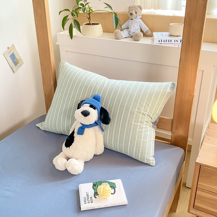 91家纺网 家纺一手货源 找家纺 恋人优选 2025新款全棉纯棉水洗棉(AB版)学生宿舍上下铺三件套-无标款 简希绿条