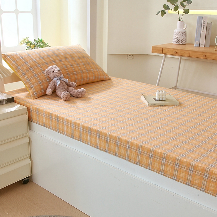 春皖家纺 2025新款学生季全棉纯棉色织AB版水洗棉单品系列-单床笠 床笠单件 素雅-黄条