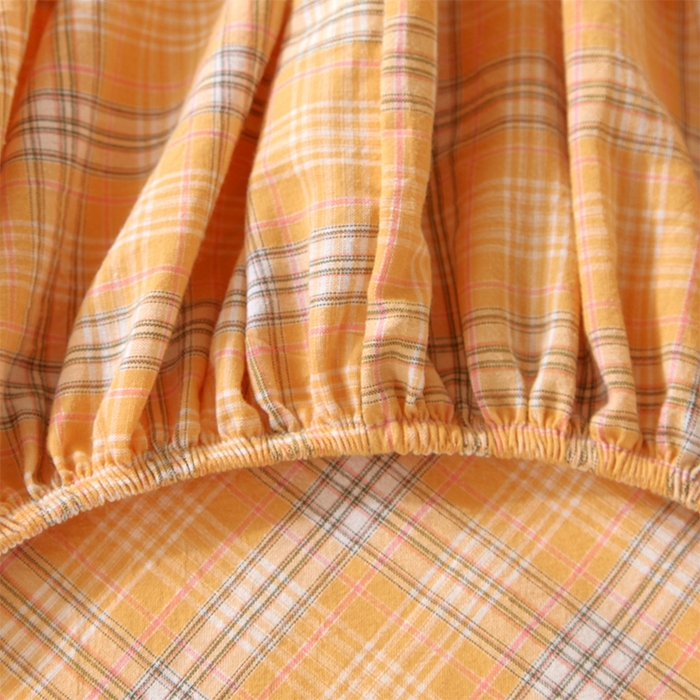 91家纺网 家纺一手货源 找家纺 春皖家纺 2025新款学生季全棉纯棉色织AB版水洗棉单品系列-单床笠 床笠单件 素雅-黄条