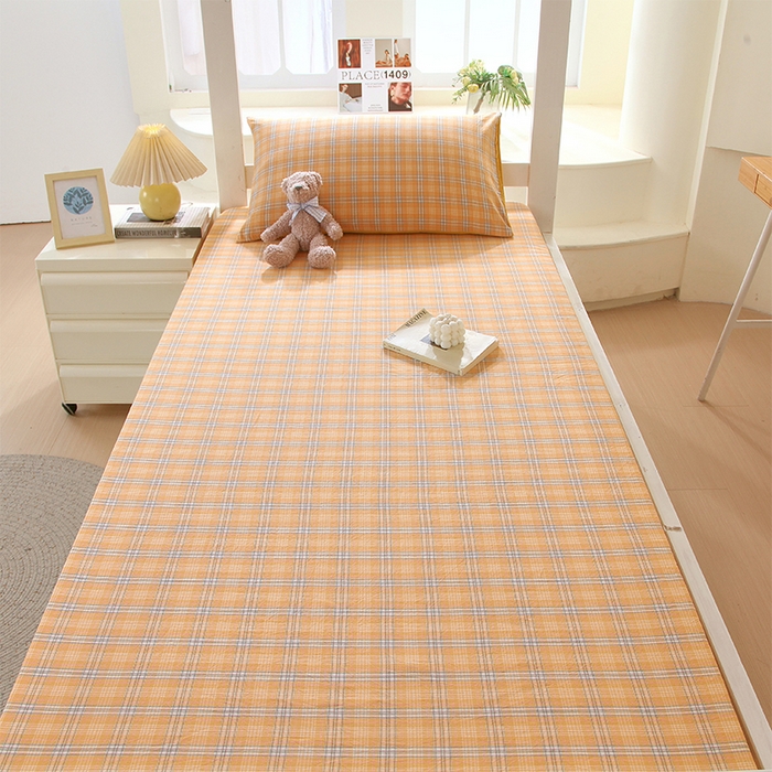 91家纺网 家纺一手货源 找家纺 春皖家纺 2025新款学生季全棉纯棉色织AB版水洗棉单品系列-单床笠 床笠单件 素雅-黄条