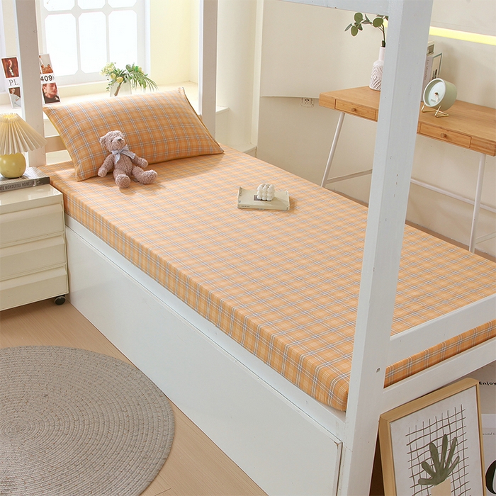 91家纺网 家纺一手货源 找家纺 春皖家纺 2025新款学生季全棉纯棉色织AB版水洗棉单品系列-单床笠 床笠单件 素雅-黄条