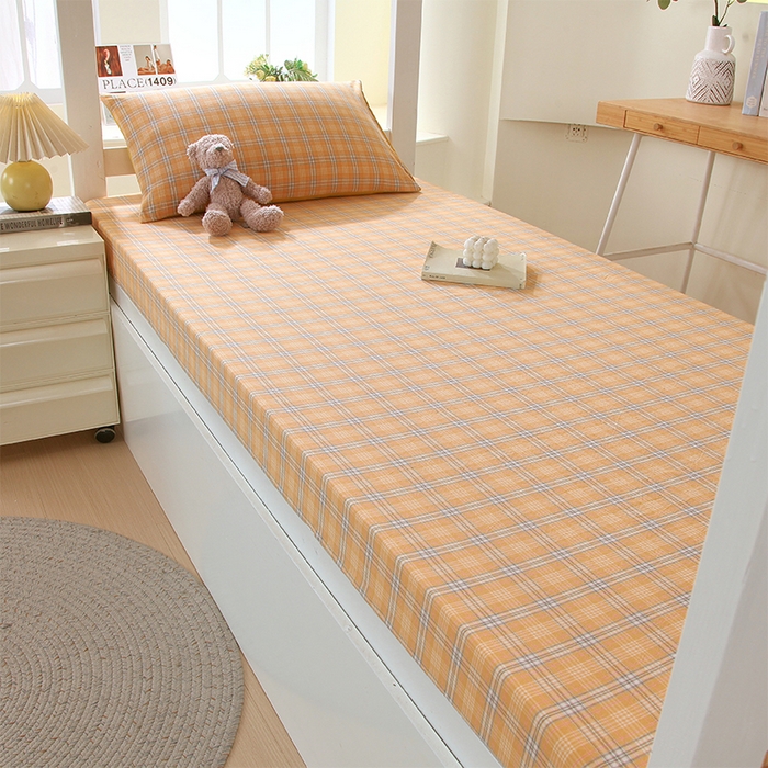 91家纺网 家纺一手货源 找家纺 春皖家纺 2025新款学生季全棉纯棉色织AB版水洗棉单品系列-单床笠 床笠单件 素雅-黄条