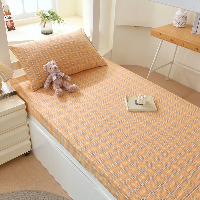 91家纺网 家纺一手货源 找家纺 春皖家纺 2025新款学生季全棉纯棉色织AB版水洗棉单品系列-单床笠 床笠单件 素雅-黄条