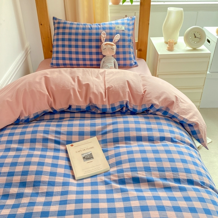 91家纺网 家纺一手货源 找家纺 恋人优选 2025新款全棉纯棉水洗棉(AB版)学生宿舍上下铺三件套-有标款 蓝玉格