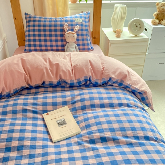 91家纺网 家纺一手货源 找家纺 恋人优选 2025新款全棉纯棉水洗棉(AB版)学生宿舍上下铺三件套-有标款 蓝玉格
