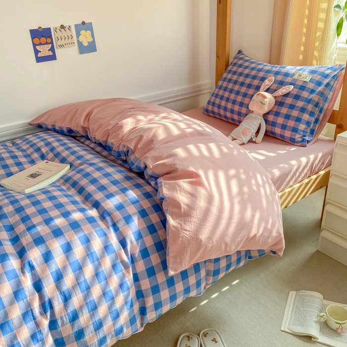 91家纺网 家纺一手货源 找家纺 恋人优选 2025新款全棉纯棉水洗棉(AB版)学生宿舍上下铺三件套-有标款 蓝玉格