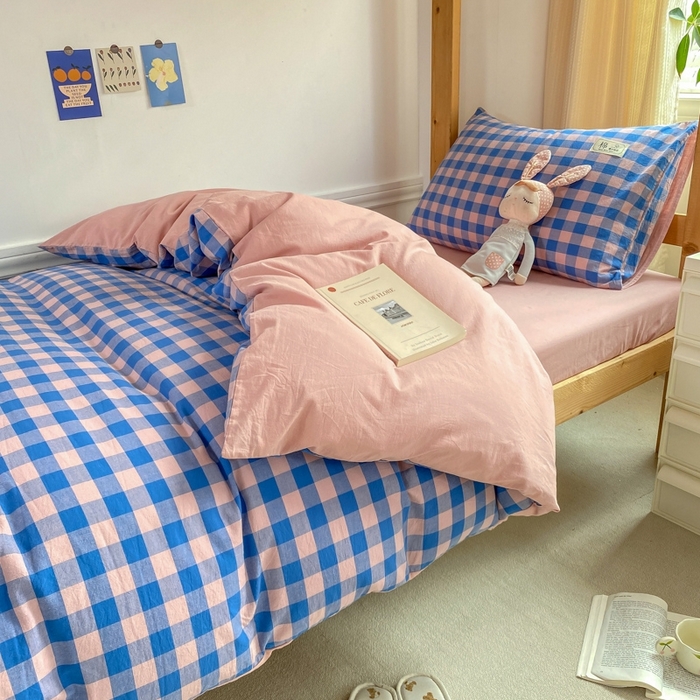 91家纺网 家纺一手货源 找家纺 恋人优选 2025新款全棉纯棉水洗棉(AB版)学生宿舍上下铺三件套-有标款 蓝玉格