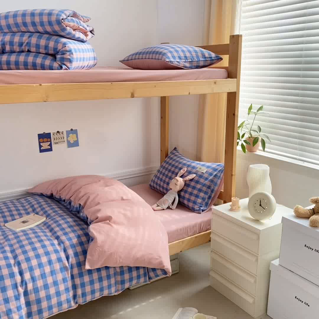 91家纺网 家纺一手货源 找家纺 恋人优选 2025新款全棉纯棉水洗棉(AB版)学生宿舍上下铺三件套-有标款 蓝玉格