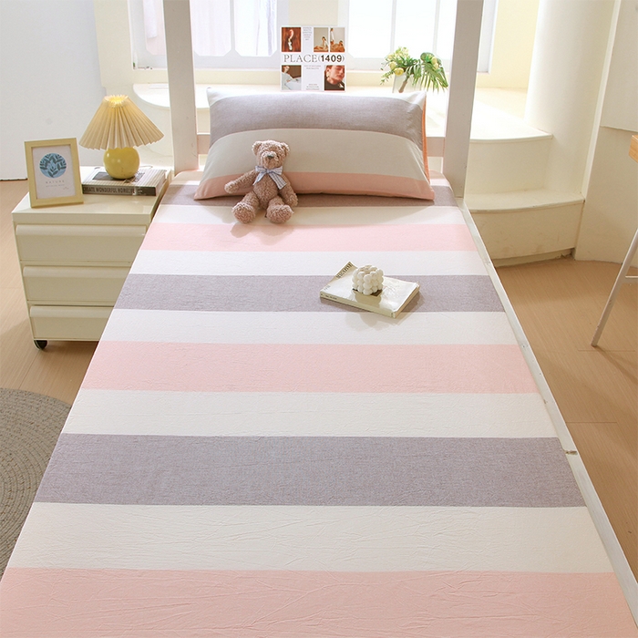 91家纺网 家纺一手货源 找家纺 春皖家纺 2025新款学生季全棉纯棉色织AB版水洗棉单品系列-单床笠 床笠单件 素雅-灰白条