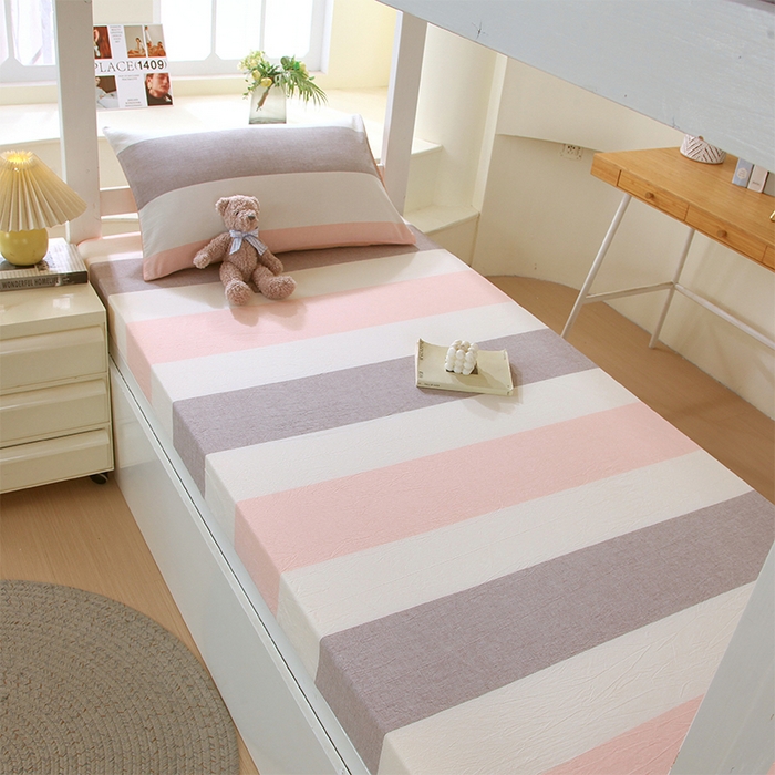 91家纺网 家纺一手货源 找家纺 春皖家纺 2025新款学生季全棉纯棉色织AB版水洗棉单品系列-单床笠 床笠单件 素雅-灰白条