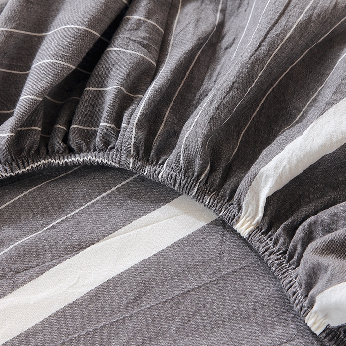 91家纺网 家纺一手货源 找家纺 春皖家纺 2025新款学生季全棉纯棉色织AB版水洗棉单品系列-单床笠 床笠单件 素雅-灰条