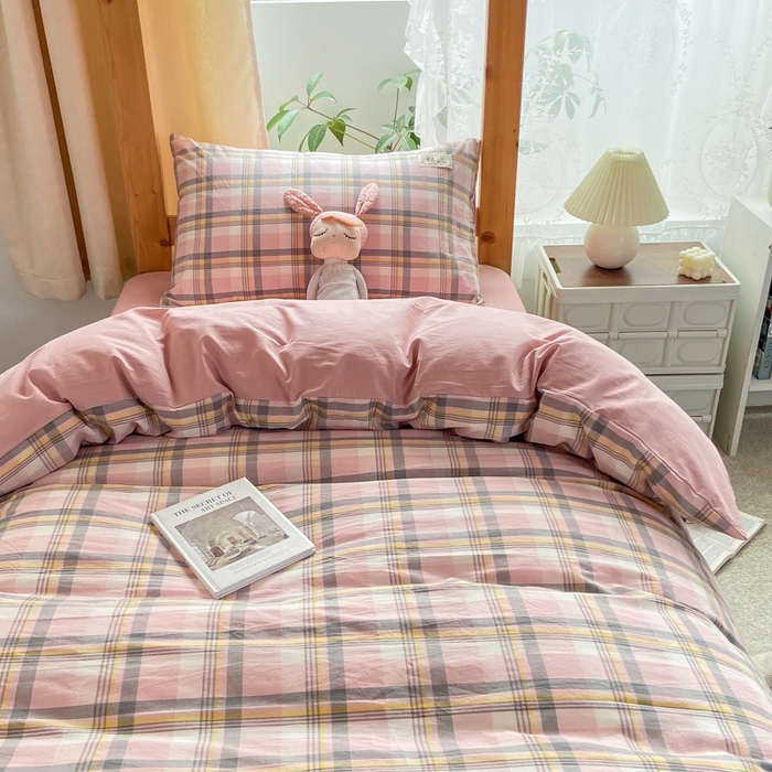 91家纺网 家纺一手货源 找家纺 恋人优选 2025新款全棉纯棉水洗棉(AB版)学生宿舍上下铺三件套-有标款 莫妮粉(脏粉)