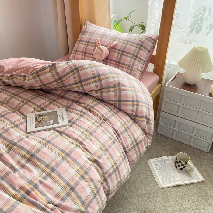 91家纺网 家纺一手货源 找家纺 恋人优选 2025新款全棉纯棉水洗棉(AB版)学生宿舍上下铺三件套-有标款 莫妮粉(脏粉)