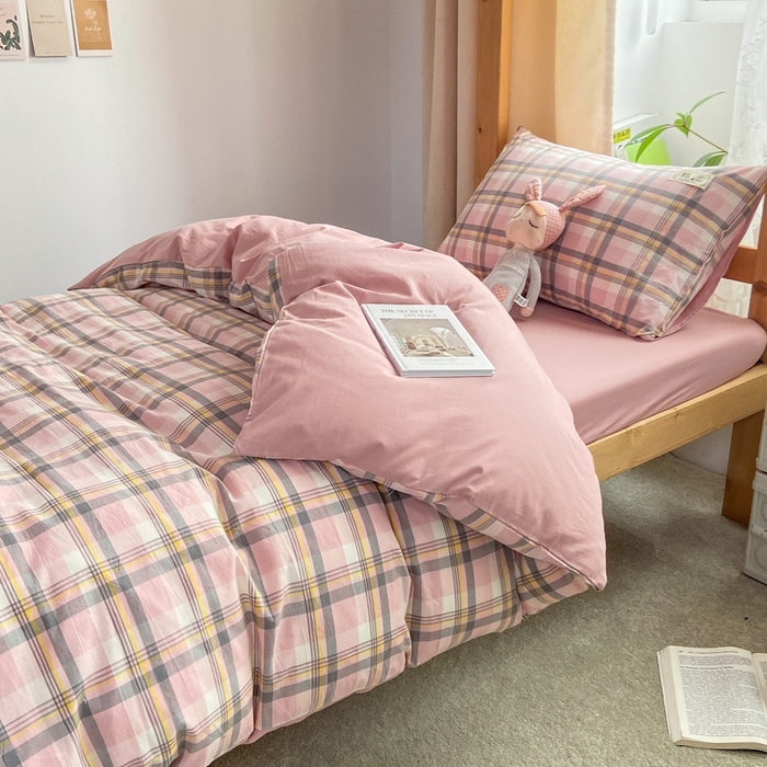 91家纺网 家纺一手货源 找家纺 恋人优选 2025新款全棉纯棉水洗棉(AB版)学生宿舍上下铺三件套-有标款 莫妮粉(脏粉)