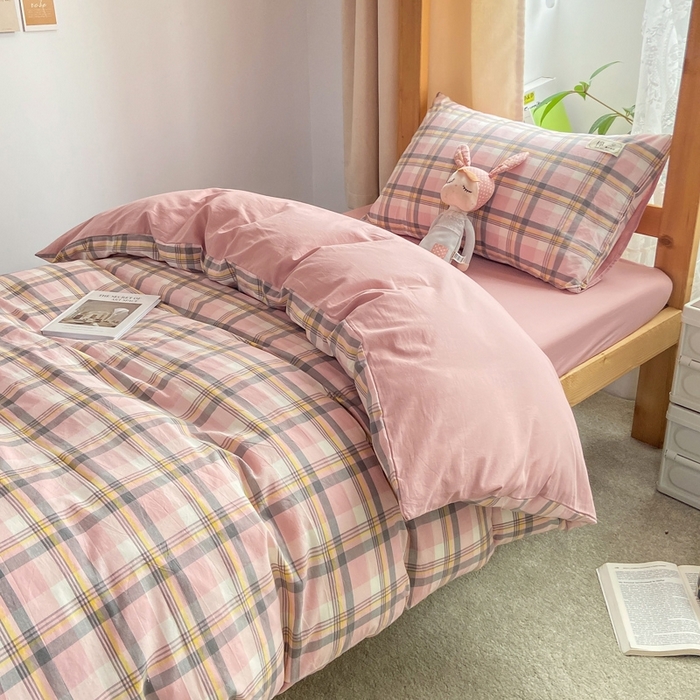 91家纺网 家纺一手货源 找家纺 恋人优选 2025新款全棉纯棉水洗棉(AB版)学生宿舍上下铺三件套-有标款 莫妮粉(脏粉)