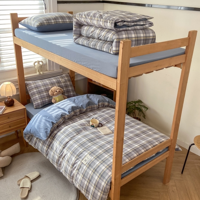 恋人优选 2025新款全棉纯棉水洗棉(AB版)学生宿舍上下铺三件套-有标款 莫妮灰（浅蓝）