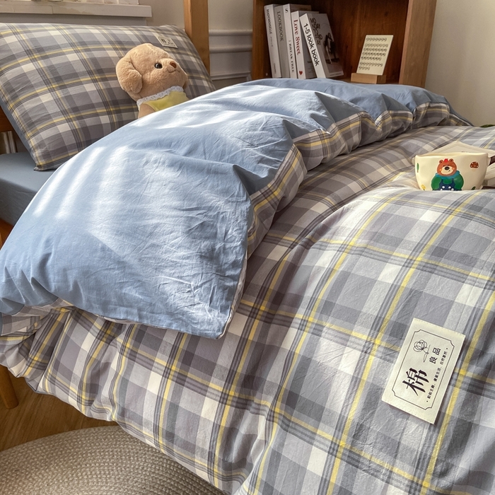 91家纺网 家纺一手货源 找家纺 恋人优选 2025新款全棉纯棉水洗棉(AB版)学生宿舍上下铺三件套-有标款 莫妮灰（浅蓝）