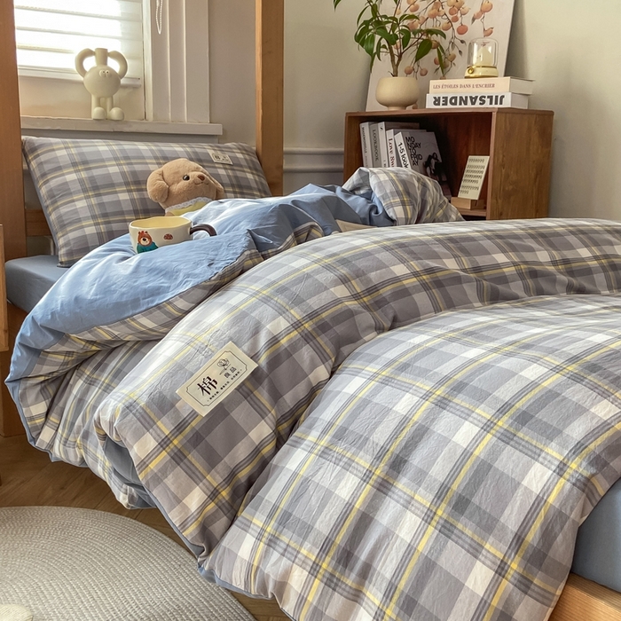 91家纺网 家纺一手货源 找家纺 恋人优选 2025新款全棉纯棉水洗棉(AB版)学生宿舍上下铺三件套-有标款 莫妮灰（浅蓝）