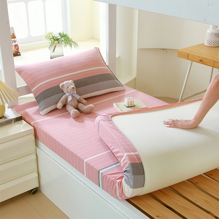 91家纺网 家纺一手货源 找家纺 春皖家纺 2025新款学生季全棉纯棉色织AB版水洗棉单品系列-单床笠 床笠单件 素雅-蔻粉