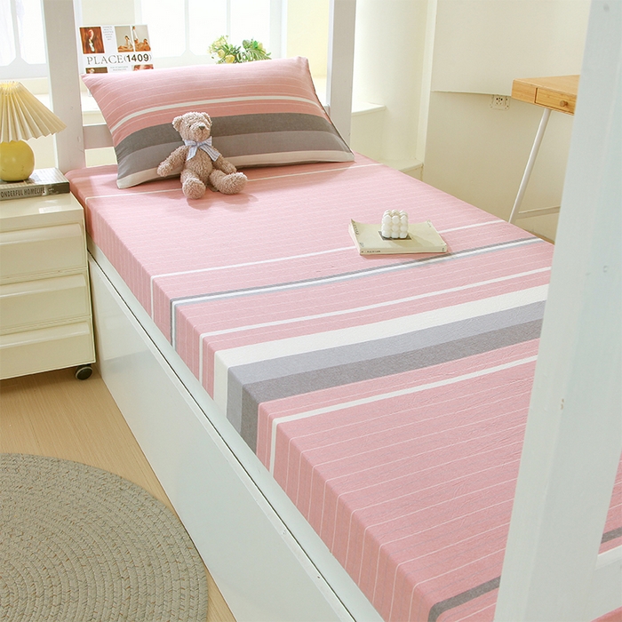 91家纺网 家纺一手货源 找家纺 春皖家纺 2025新款学生季全棉纯棉色织AB版水洗棉单品系列-单床笠 床笠单件 素雅-蔻粉