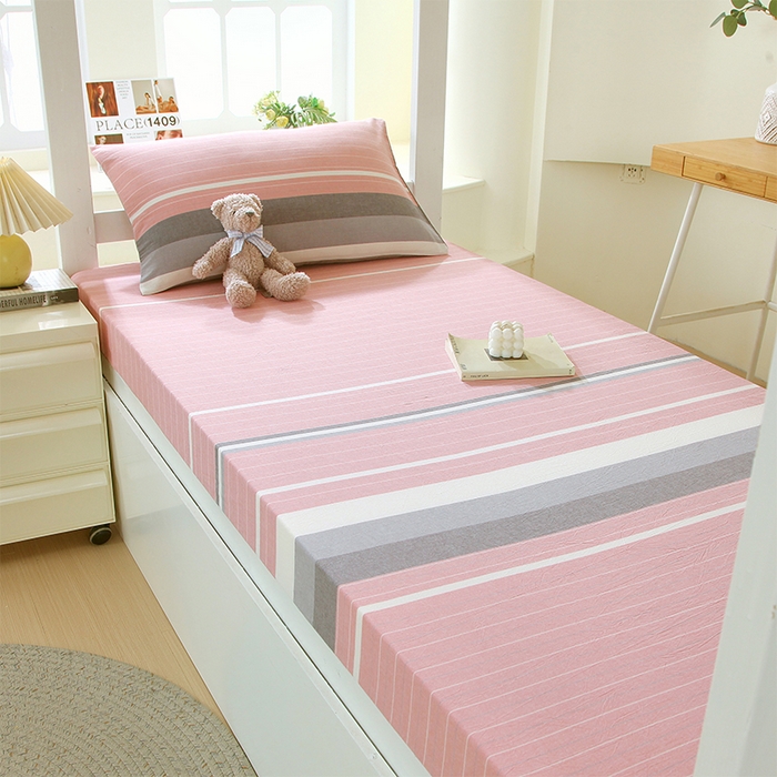 91家纺网 家纺一手货源 找家纺 春皖家纺 2025新款学生季全棉纯棉色织AB版水洗棉单品系列-单床笠 床笠单件 素雅-蔻粉