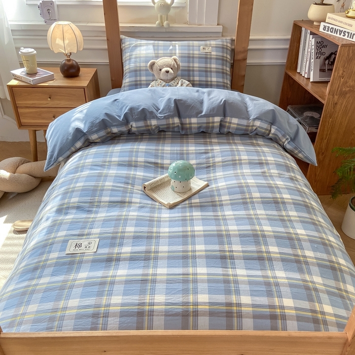 91家纺网 家纺一手货源 找家纺 恋人优选 2025新款全棉纯棉水洗棉(AB版)学生宿舍上下铺三件套-有标款 莫妮兰（浅蓝）