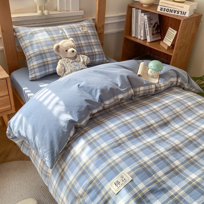 91家纺网 家纺一手货源 找家纺 恋人优选 2025新款全棉纯棉水洗棉(AB版)学生宿舍上下铺三件套-有标款 莫妮兰（浅蓝）