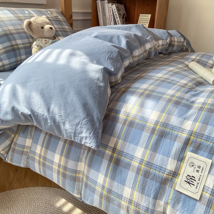 91家纺网 家纺一手货源 找家纺 恋人优选 2025新款全棉纯棉水洗棉(AB版)学生宿舍上下铺三件套-有标款 莫妮兰（浅蓝）