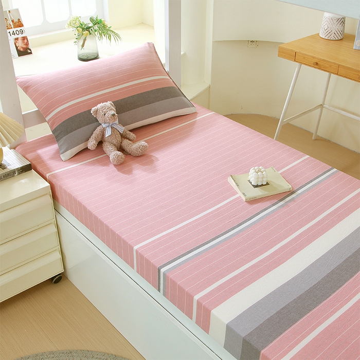 91家纺网 家纺一手货源 找家纺 春皖家纺 2025新款学生季全棉纯棉色织AB版水洗棉单品系列-单床笠 床笠单件 素雅-蔻粉