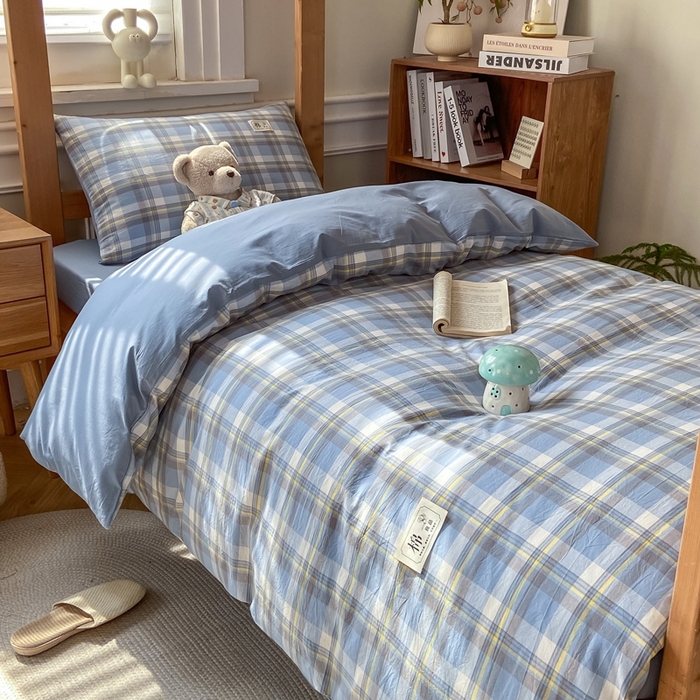 91家纺网 家纺一手货源 找家纺 恋人优选 2025新款全棉纯棉水洗棉(AB版)学生宿舍上下铺三件套-有标款 莫妮兰（浅蓝）