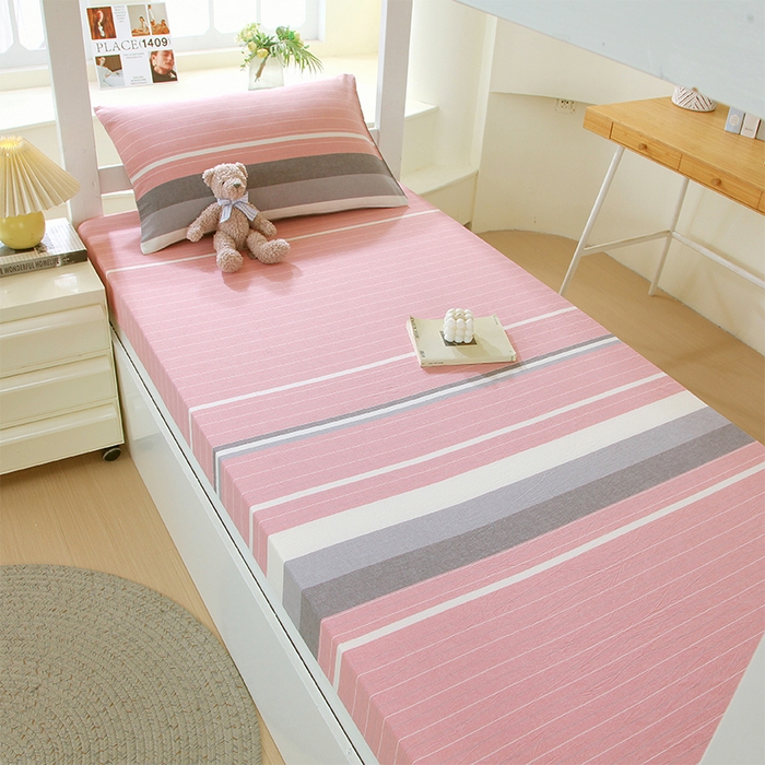 91家纺网 家纺一手货源 找家纺 春皖家纺 2025新款学生季全棉纯棉色织AB版水洗棉单品系列-单床笠 床笠单件 素雅-蔻粉