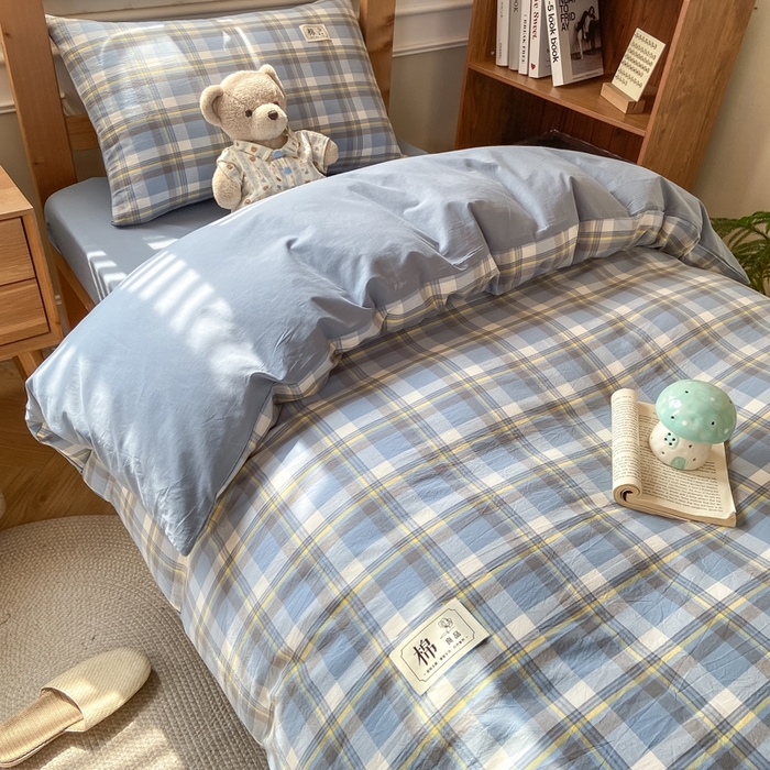 91家纺网 家纺一手货源 找家纺 恋人优选 2025新款全棉纯棉水洗棉(AB版)学生宿舍上下铺三件套-有标款 莫妮兰（浅蓝）