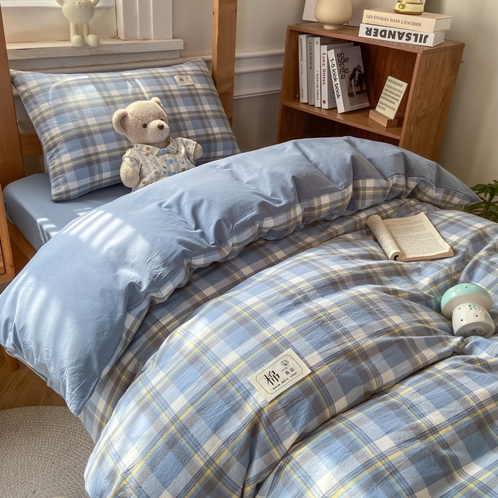 91家纺网 家纺一手货源 找家纺 恋人优选 2025新款全棉纯棉水洗棉(AB版)学生宿舍上下铺三件套-有标款 莫妮兰（浅蓝）