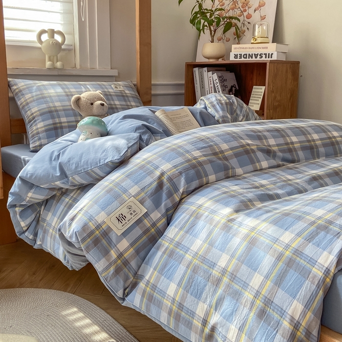 91家纺网 家纺一手货源 找家纺 恋人优选 2025新款全棉纯棉水洗棉(AB版)学生宿舍上下铺三件套-有标款 莫妮兰（浅蓝）