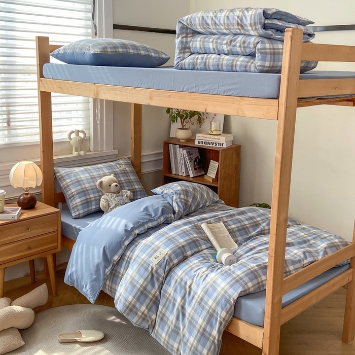 91家纺网 家纺一手货源 找家纺 恋人优选 2025新款全棉纯棉水洗棉(AB版)学生宿舍上下铺三件套-有标款 莫妮兰（浅蓝）